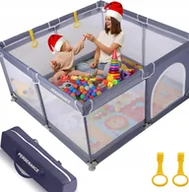 Łóżeczka i kojce - KOJEC DLA NIEMOWLĄT SKŁADANY 127x127CM Z TORBĄ I PIERŚCIENIAMI SZARY - miniaturka - grafika 1