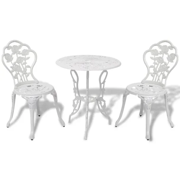 Zestaw Mebli Bistro z Aluminium i Żeliwa, Biały, Stół 59x59x62 cm, Krze