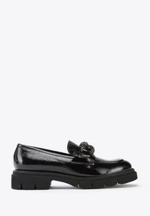 Damskie mokasyny skórzane z łańcuchem z kryształków czarne 38 - Półbuty damskie Damskie mokasyny skórzane z łańcuchem z kryształków czarne 38 - Półbuty damskie - miniaturka - grafika 1