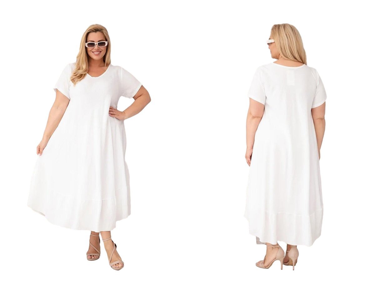 Biała sukienka damska maxi Plus Size wiskozowa z krótkim rękawem
