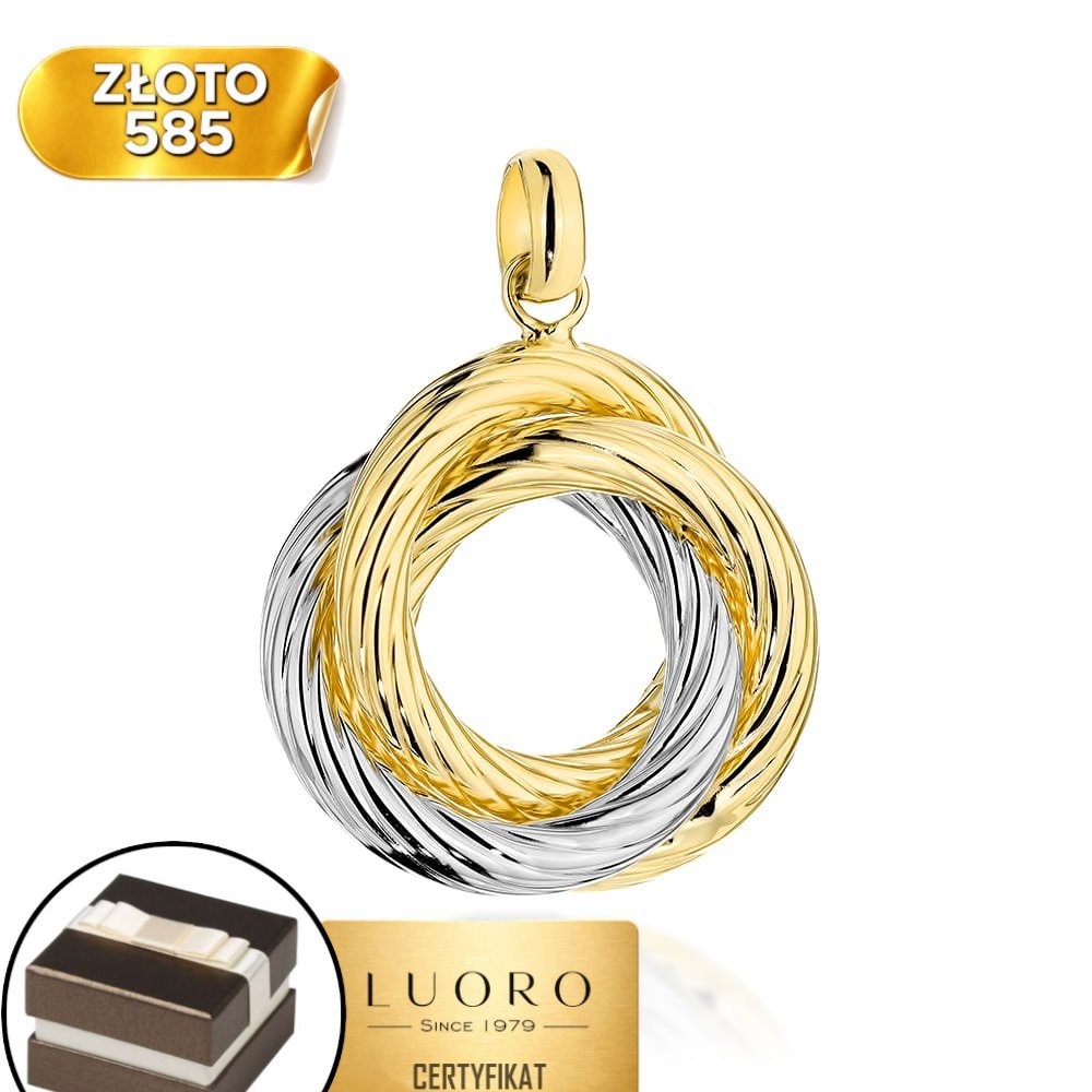ZAWIESZKA ZŁOTA 585 14K PLECIONE KÓŁKO DWUKOLOROWE 2,6 CM ELEGANCKA