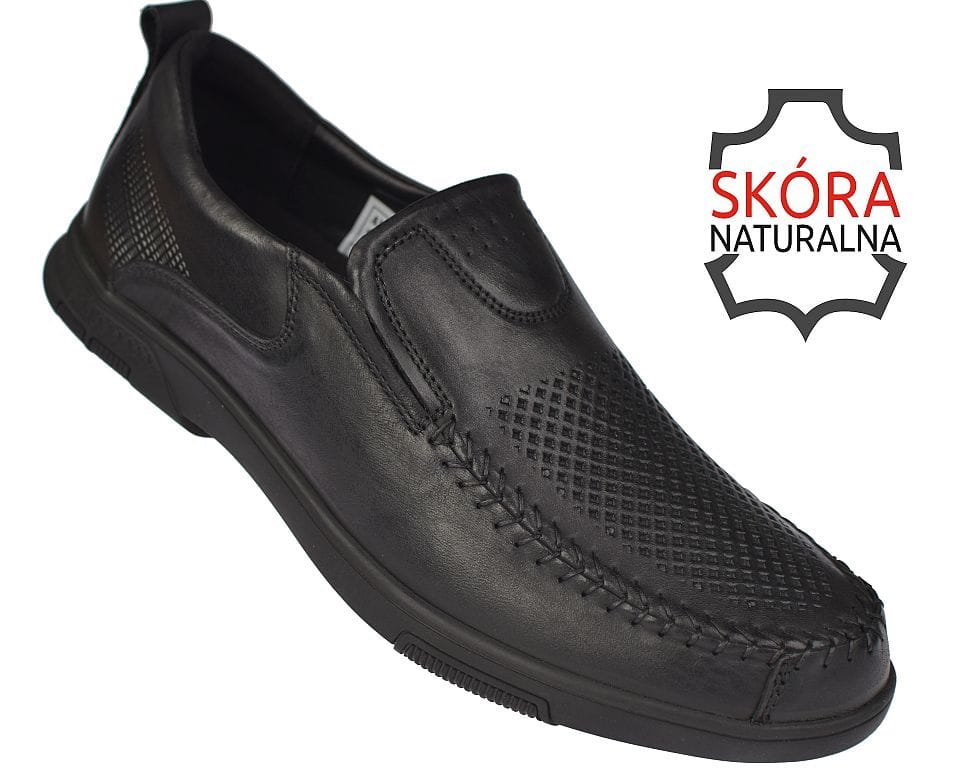 Skórzane mokasyny męskie półbuty wsuwane American CY140 bk roz. 43