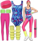 Stroje karnawałowe - Str��j Przebranie Disco Neon Lata 80 90 Zestaw Retro Body Legginsy 7W1 L Xl 164 170 - miniaturka - grafika 1