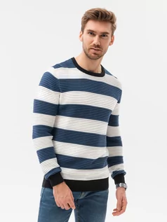 Swetry męskie - Sweter męski w paski E189 - ciemnoniebieski - rozmiar l - niebieski - grafika 1