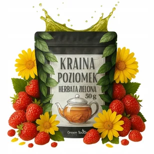 Herbata zielona KRAINA POZIOMEK 50 g Z POZIOMKĄ I NAGIETKIEM POZIOMKOWA - Herbata Herbata zielona KRAINA POZIOMEK 50 g Z POZIOMKĄ I NAGIETKIEM POZIOMKOWA - Herbata - miniaturka - grafika 1