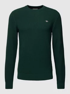Sweter z dzianiny z wyhaftowanym logo - Swetry męskie - miniaturka - grafika 1