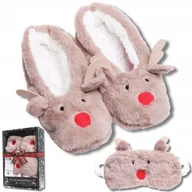 Akcesoria do bielizny - Ciepłe Kapcie Damskie i Opaska na Oczy Bambosze Prezent Swięta MORAJ 35-38 - miniaturka - grafika 1