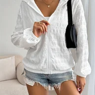 Kurtki damskie - TEMU Wygodna i Komfortowa Damska Lekka Biała Kurtka z Kapturem - Codzienna Plisowana, Zapinana na Zamek, Długie Rękawy, Można Prać w Pralce - - miniaturka - grafika 1