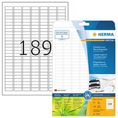 Etykiety do drukarek - HERMA 10700 etykiet z recyklingu DIN A4 Mini (25,4 x 10 mm, 20 arkuszy, papier z recyklingu, matowe) samoprzylepne etykiety adresowe, 200 etykiet samoprzylepnych, naturalna biel - miniaturka - grafika 1