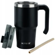 Kubki termiczne - Kubek termiczny ze słomką ustnikiem z uchwytem 600 ml czarny KITE - miniaturka - grafika 1