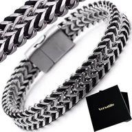 Bransolety męskie - Piękna bransoletka męska, stal, skóra, 22,5cm JAKOŚĆ VERSATILE PREMIUM - miniaturka - grafika 1