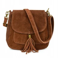 Torebki damskie - Torebka skórzana Damska Zamszowa Listonoszka retro mała przewieszka skóra - miniaturka - grafika 1