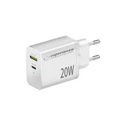 Ładowarki do telefonów - EZC105W Esperanza ładowarka sieciowa 20w usb-c pd 20w / usb-a qc 3.0 18w biała - miniaturka - grafika 1