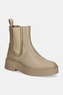 Botki damskie - Tommy Hilfiger sztyblety skórzane MINIMAL LEATHER CHELSEA LOGOTAPE damskie kolor beżowy na płaskim obcasie FW0FW08095 - miniaturka - grafika 1