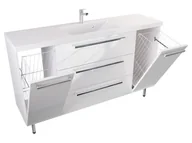 Szafki łazienkowe - Szafka Stojąca Z Umywalką ATH 140 cm K - Biały Wysoki Połysk - Uchwyty Chromowane - miniaturka - grafika 1