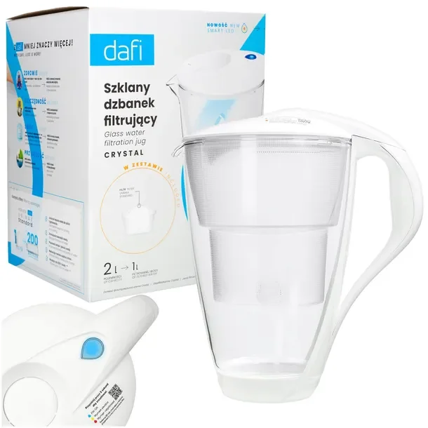 Dzbanek filtrujący szklany Dafi Crystal LED biały + 1x filtr Dafi Unimax