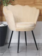 Fotele - Welurowy fotel muszelka SHELL beżowy na czarnych nogach - miniaturka - grafika 1