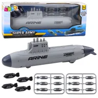 Samochody i pojazdy dla dzieci - Statek Łódź Podwodna Strzelająca Torpedami Napęd Szara 28cm LEAN Toys - miniaturka - grafika 1