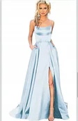Sukienki - SUKIENKA SATYNOWA WIECZOROWA W KOLORZE JASNONIEBIESKIM ROZMIAR S|BALOWA| - miniaturka - grafika 1