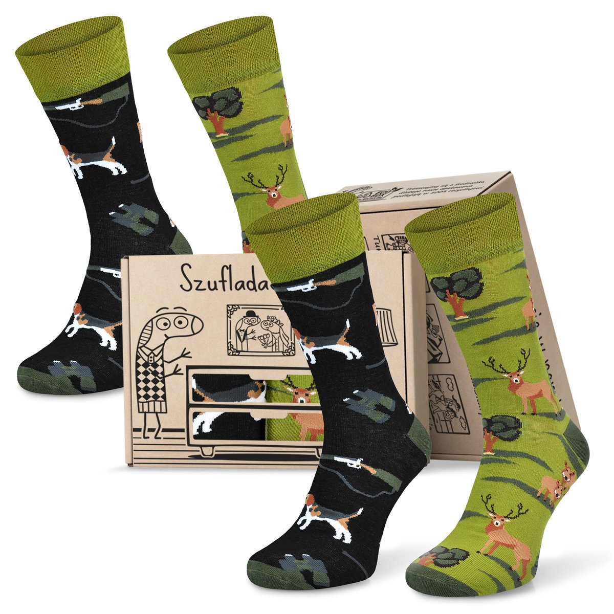 Kolorowe Skarpety Myśliwskie Comodo Bawełniane, Zestaw 2 Par W Pudełku Prezentowym Dla Myśliwego, Rozmiar 39-42 Uniseks