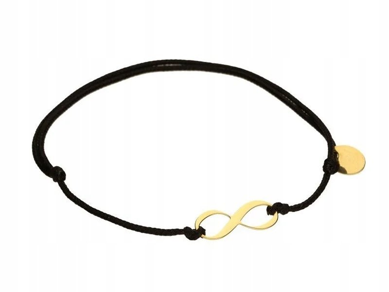 Złota bransoletka sznurkowa 585 14k czarna z zawieszką nieskończoność 19cm