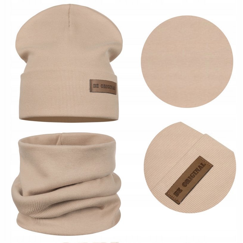 Wiosenny Dziecięcy Komplet Czapka Komin Bawełna Podwójny Materiał Beżowy