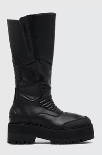 Kozaki damskie - Tommy Jeans kozaki TJW LONG SHAFT BIKER BOOT damskie kolor czarny na płaskim obcasie lekko ocieplone EN0EN02376 - grafika 1