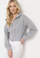 Bluzy damskie - Szara Bluza z Szerokim Ściągaczem w Talii i Kapturem Zapinana na Suwak Itravea - miniaturka - grafika 1