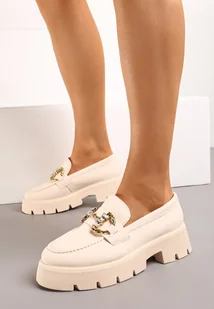 Beżowe Mokasyny na Grubej Podeszwie z Biżuteryjną Klamrą Rosaivy - Mokasyny damskie - miniaturka - grafika 1