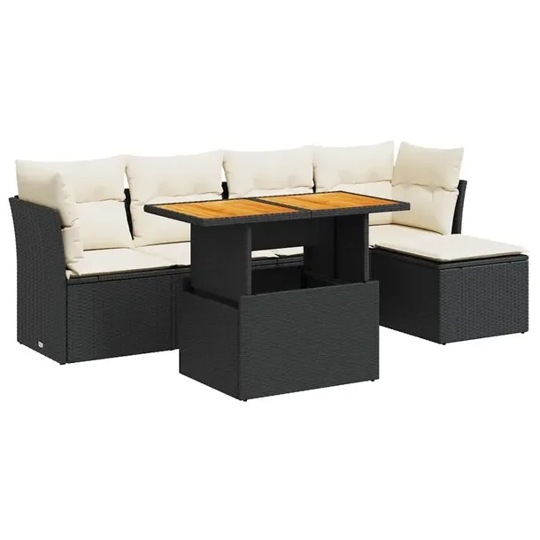 Zestaw mebli ogrodowych z rattanem PE, czarny, wymiary: 62x62x69 cm, 55x62x