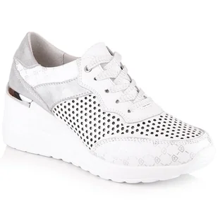 Skórzane komfortowe półbuty na koturnie ażurowe białe S.Barski LR29587 - Półbuty damskie - miniaturka - grafika 1