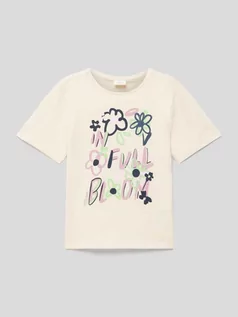 Koszulki dla dziewczynek - T-shirt z kwiatowym nadrukiem z napisem - grafika 1