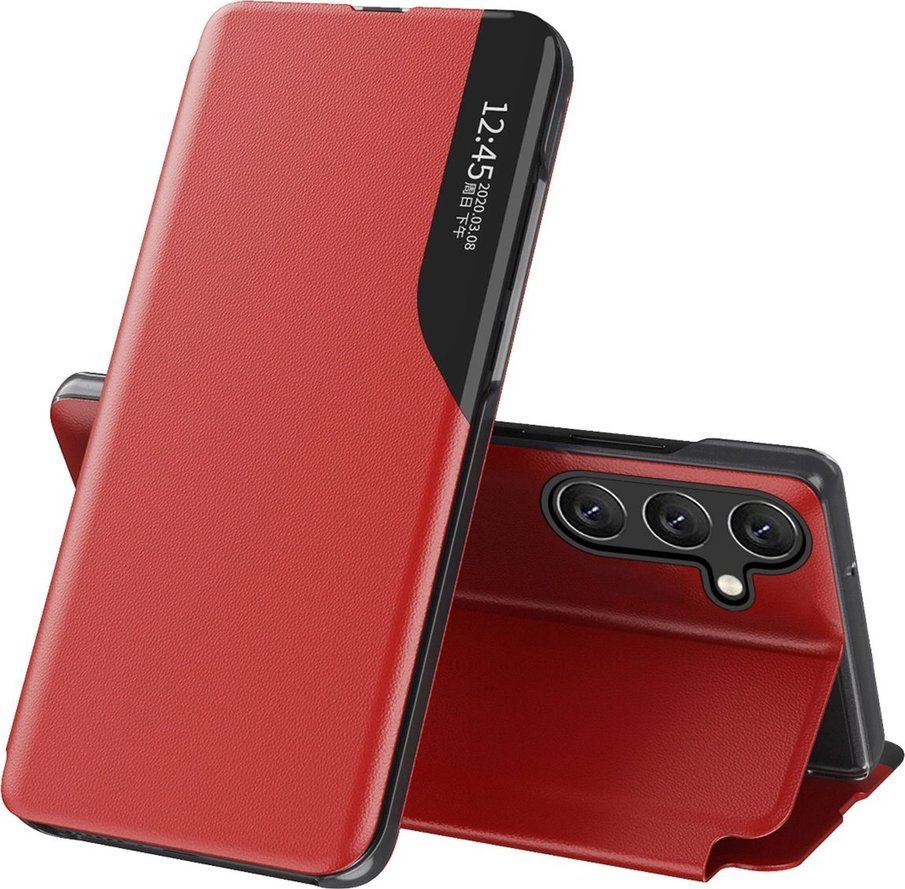 Eco Leather View Case etui do Samsung Galaxy S24 FE z klapką i podstawką - czerwone