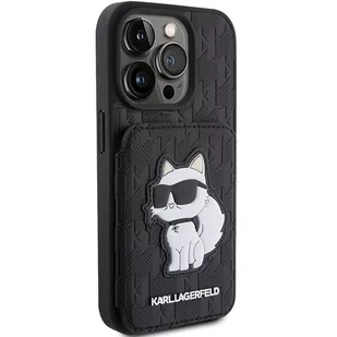 Karl Lagerfeld KLHCP15LSAKCNSCK iPhone 15 Pro 6.1" czarny/black hardcase Saffiano Cardslots and Stand Monogram Choupette - Etui i futerały do telefonów - miniaturka - grafika 4