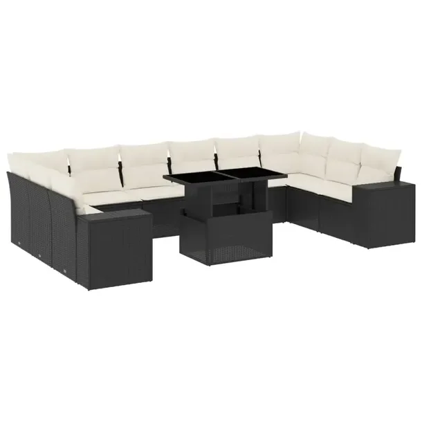 Modułowy zestaw mebli ogrodowych czarny z poduszkami, rattan PE, 62x62x69