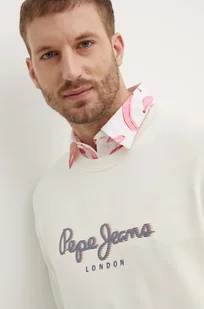 Pepe Jeans bluza bawełniana SAUL CREW męska kolor beżowy z nadrukiem PM582702 - Bluzy męskie - miniaturka - grafika 1