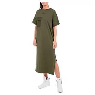 Sukienki - Replay Damska sukienka z krótkim rękawem z bawełny organicznej, 238 Army Green, L - grafika 1