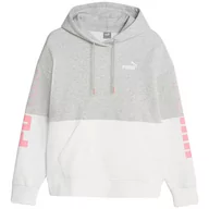 Bluzy damskie - Bluza damska Puma Power Colorblock Hoodie FL szaro-biała 676023 04-S - miniaturka - grafika 1