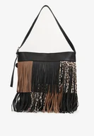 Torebki damskie - Brązowa Kwadratowa Torebka Listonoszka z Ozdobnymi Frędzlami w Panterkę Ravalanna - miniaturka - grafika 1