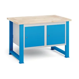 Stół warsztatowy KOVONA, 2 szafki wiszące na narzędzia, blat z drewna bukowego, stałe nogi, 1200 mm - Stoły warsztatowe - miniaturka - grafika 1