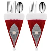 Ozdoby bożonarodzeniowe - Kieszonka na sztućce 2szt. świąteczne etui, czapka czerwona ozdoba świąteczna - miniaturka - grafika 1