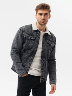 Kurtki męskie - Kurtka męska jeansowa typu sherpa C523 - czarna - S - Ombre Clothing - grafika 1