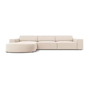 Beżowa aksamitna sofa narożna (lewy narożnik) Jodie - Micadoni Home - Narożniki - miniaturka - grafika 1
