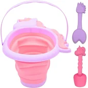 Zabawki do piasku - WIADERKO DO PIASKU SKŁADANE Z ŁOPATKĄ I GRABKAMI JEDNOROŻEC RÓŻOWE - miniaturka - grafika 1