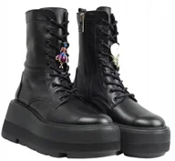 Botki damskie - Workery botki czarne damskie CARINII B9791 skóra platforma modne r.37 - miniaturka - grafika 1