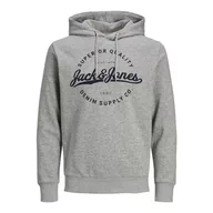 Bluzy męskie - Bestseller A/S Jjstanli Sweat Hood męska bluza z kapturem, Light Grey Melange/Print:big, XXL - miniaturka - grafika 1