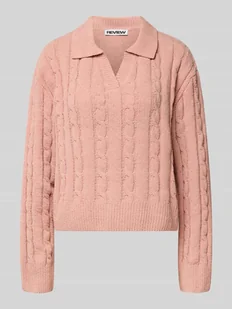 Sweter z dzianiny z dekoltem w serek i wykładanym kołnierzem - Swetry damskie Sweter z dzianiny z dekoltem w serek i wykładanym kołnierzem - Swetry damskie - miniaturka - grafika 1