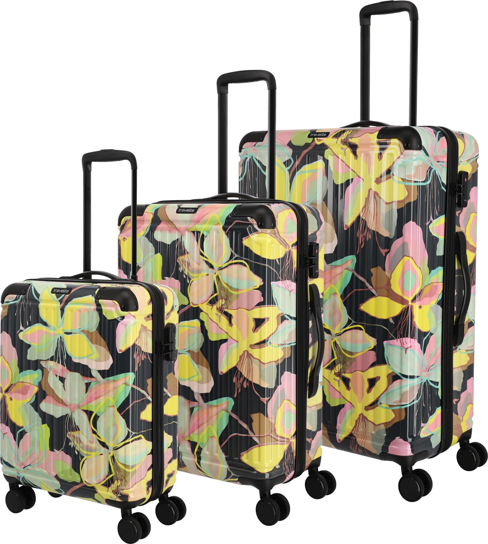 travelite Cruise 4W Trolley L / M / S torba podróżna żółta orchidea wielokolorowa 75cm
