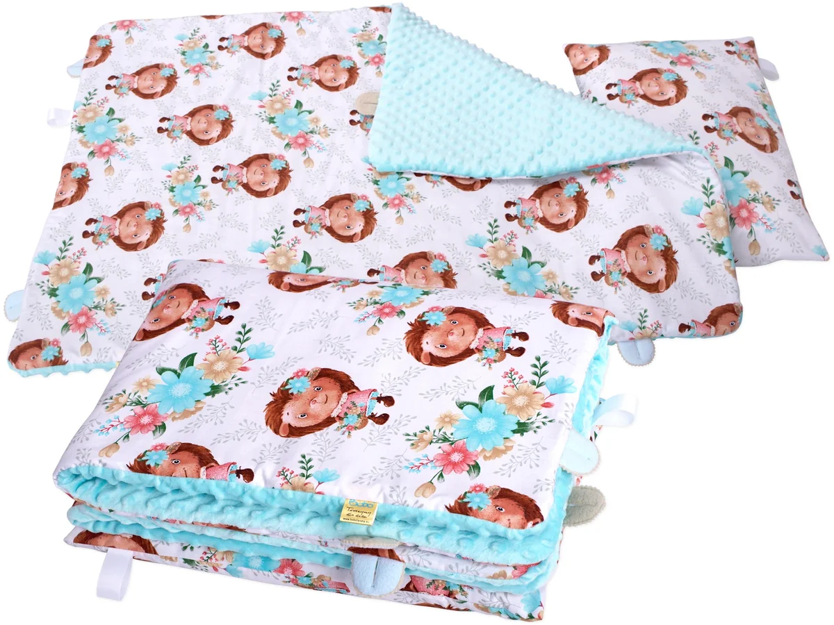 Kocyk minky BOBO z poduszką dla dzieci do żłobka, ocieplana pościel 75x100