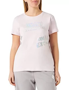 Koszulki i topy damskie - Armani Exchange Damska koszulka z krótkim rękawem, regularny krój, z logo na plecach i przodzie, iluzja, iluzja, L - grafika 1